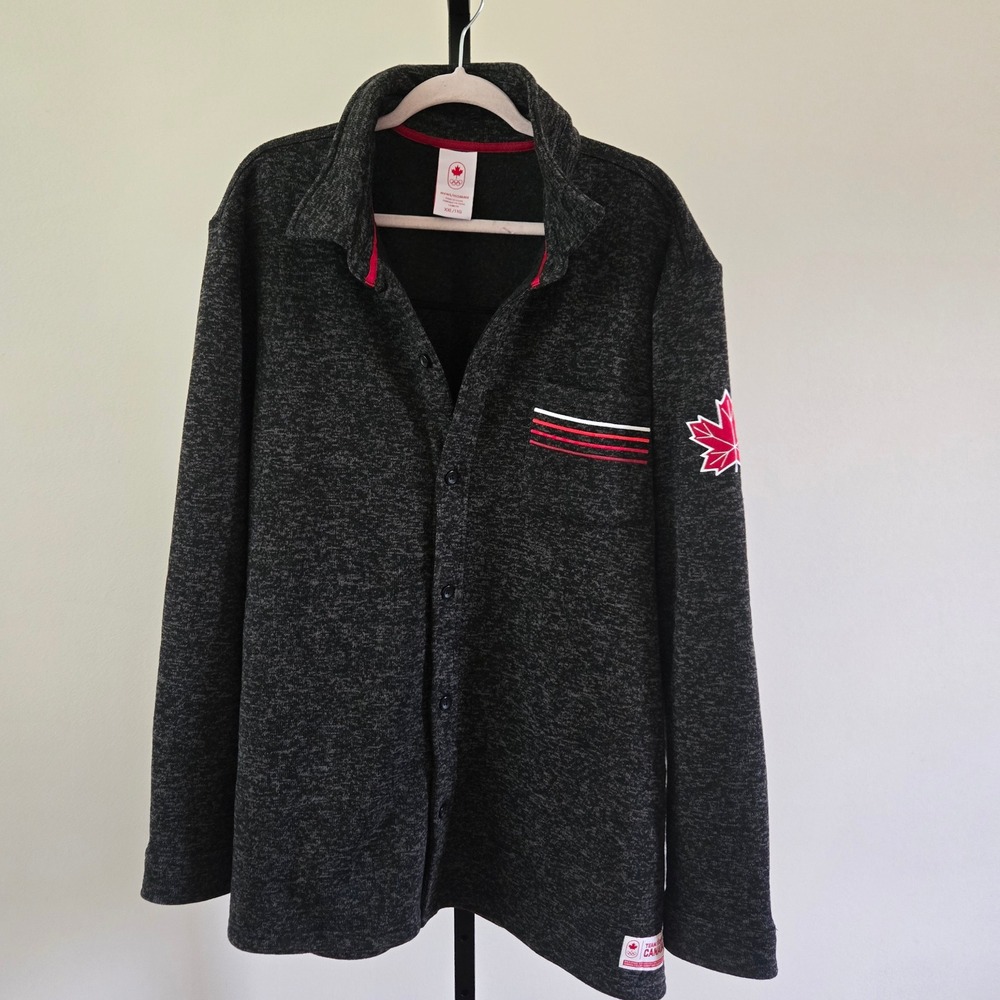 Team Canada Olympic Men XXL Charcoal Heather Button Up Fleece Sweater Jacket